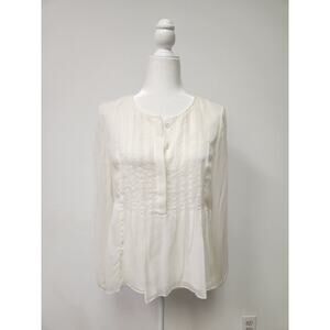 Diane von Furstenberg Women's Sheer Cream Silk Pintuck Detail Jayne Blouse S